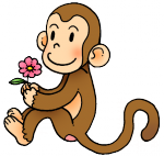イラスト素材-猿と花
