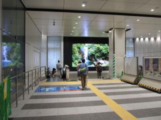 総武線・横須賀線地下ホームへ向かう階段もリニューアルされ、正面には大画面のプラズマディプレイが設置された。